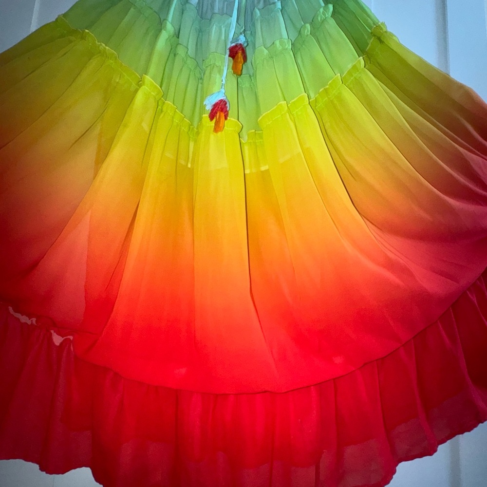 Orange and Green Tiered A-Line Maxi Dress
